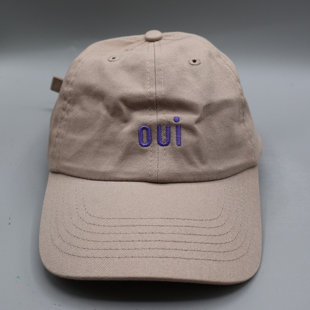 NWOT Clare OUI Embroideer Voxmedia Tan Adjustable Strap Womens Baseball Cap